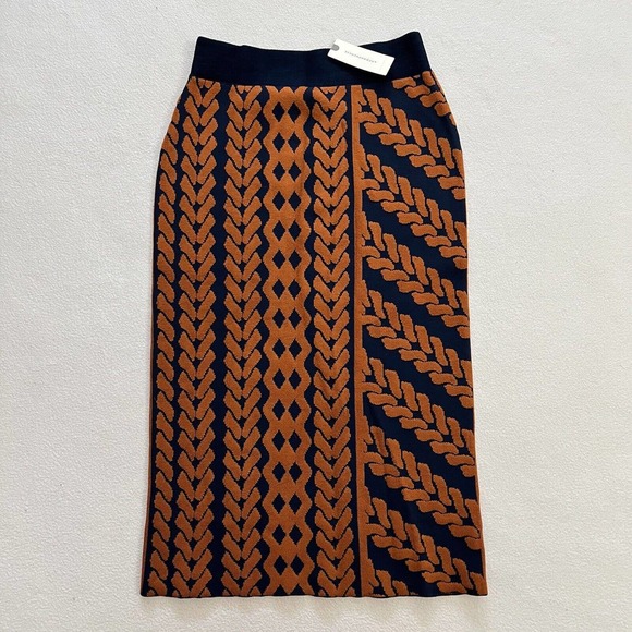 Anthropologie Dresses & Skirts - NWT Anthropologie Maeve Navy Blue Motif Orange Knit Knee Length Pencil Skirt XS